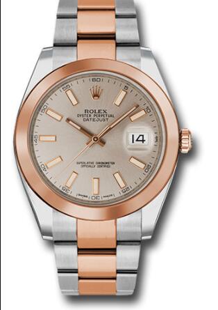 Replica Rolex Steel and Everose Rolesor Datejust 41 Watch 126301 Smooth Bezel Sundust Index Dial Oyster Bracelet